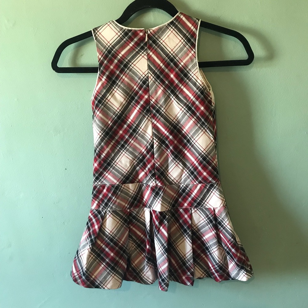 The Children's Place Red Cream Plaid Sleeveless Dress with Black Bow - Picture 2 of 4